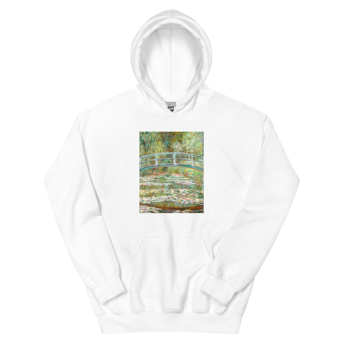 White Hoodie Bridge Over A Pond Of Water Lilies Essential