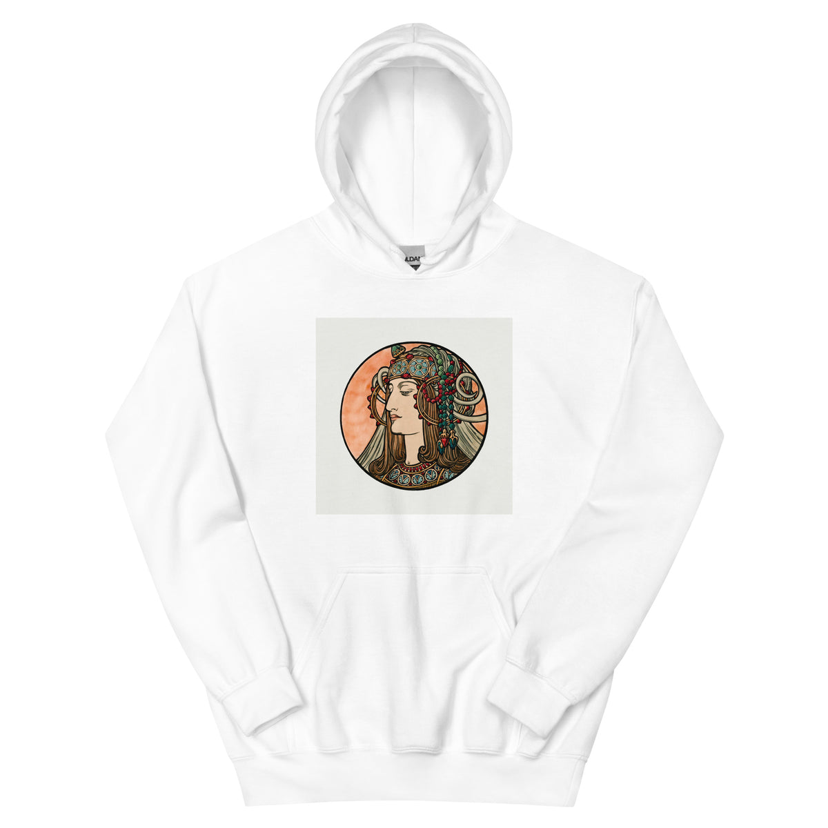 White Hoodie Stained Glass Fouquet Mucha VI Essential