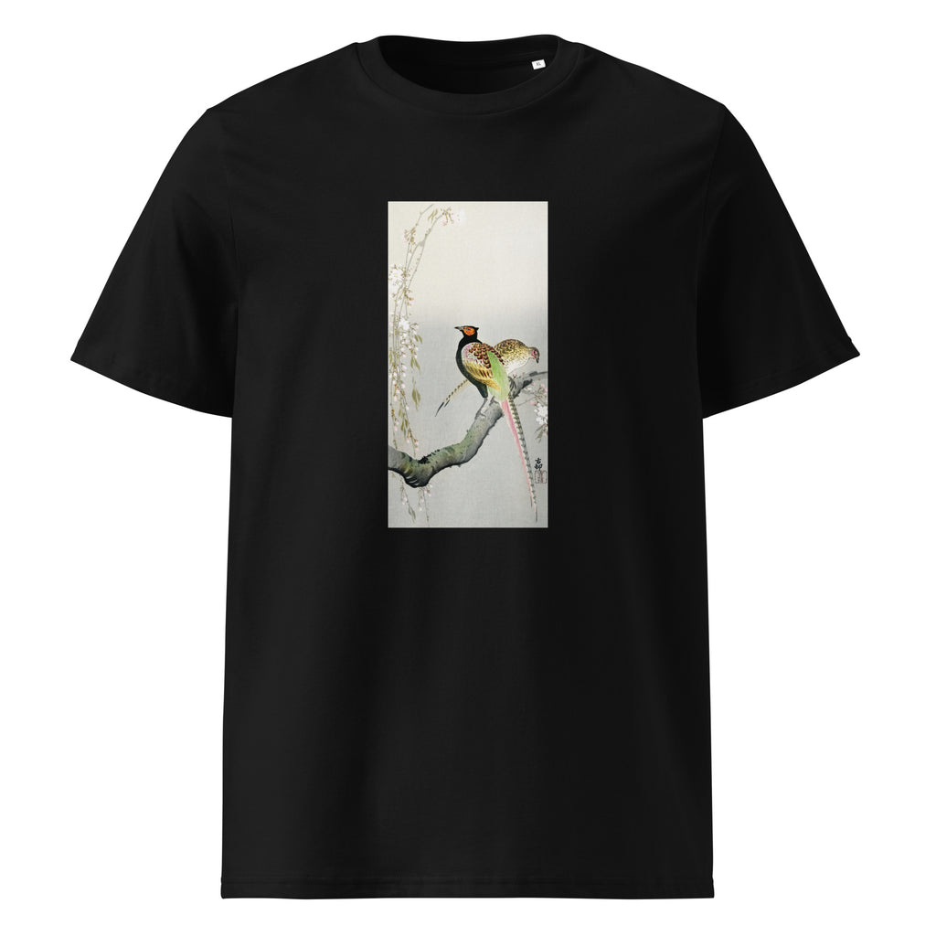 Black T-shirt Couple Pheasants And Cherry Blossom - Ohara Koson 1900 Premium