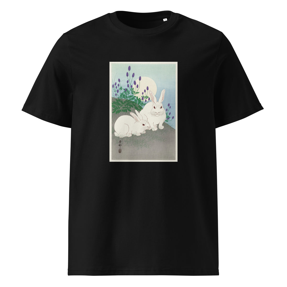 Black T-shirt Rabbits At Full Moon - Ohara Koson 1920 Premium