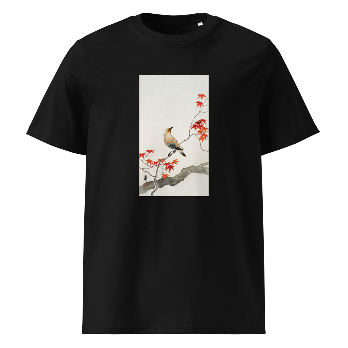 Black T-shirt Japanese Plague Bird On Maple - Ohara Koson 1900 Premium