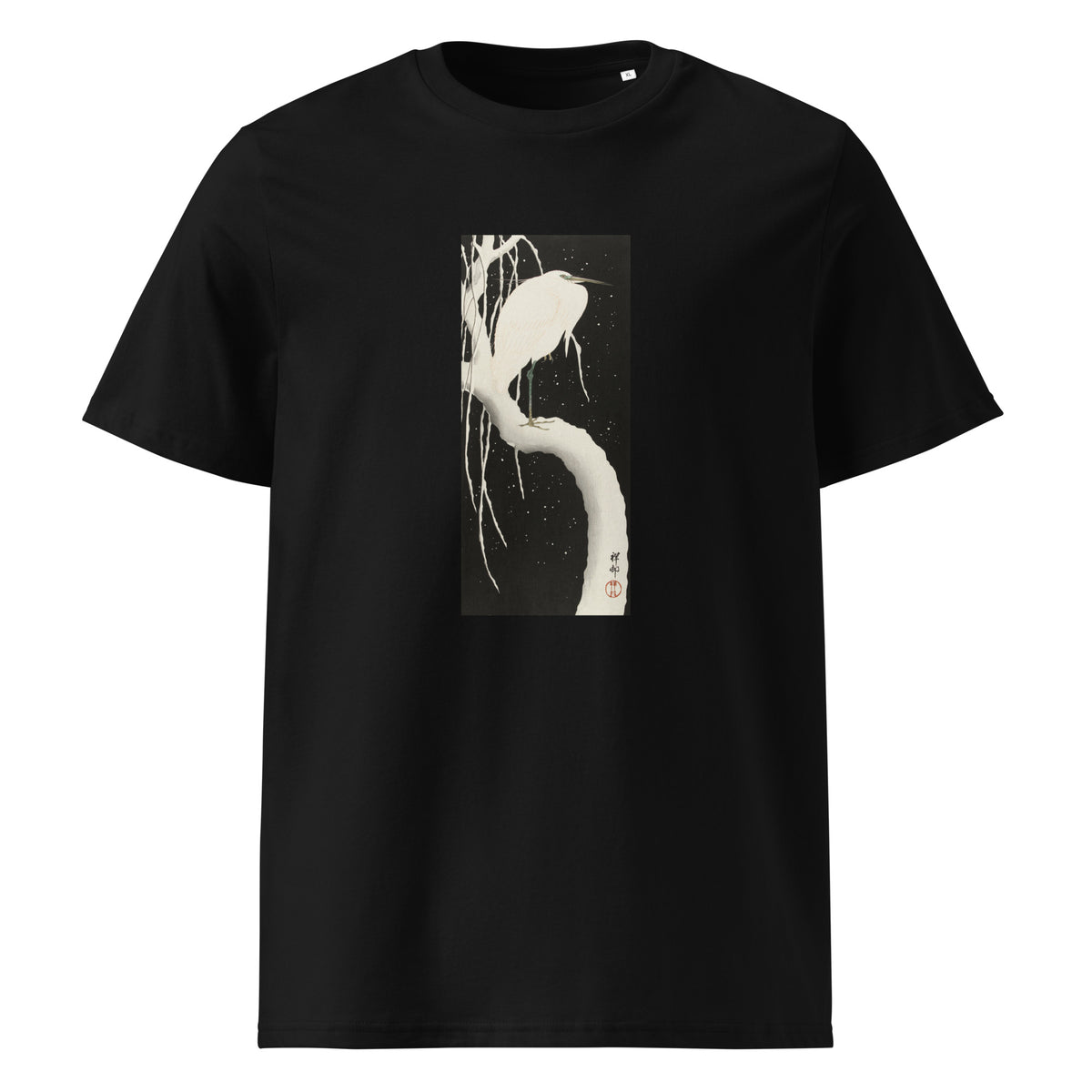 Black T-shirt Heron In Snow Premium