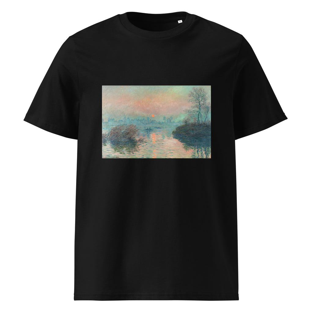 Black T-shirt Sun Setting On The Seine At Lavacourt Claude Monet High Resolution Famous Painting Premium