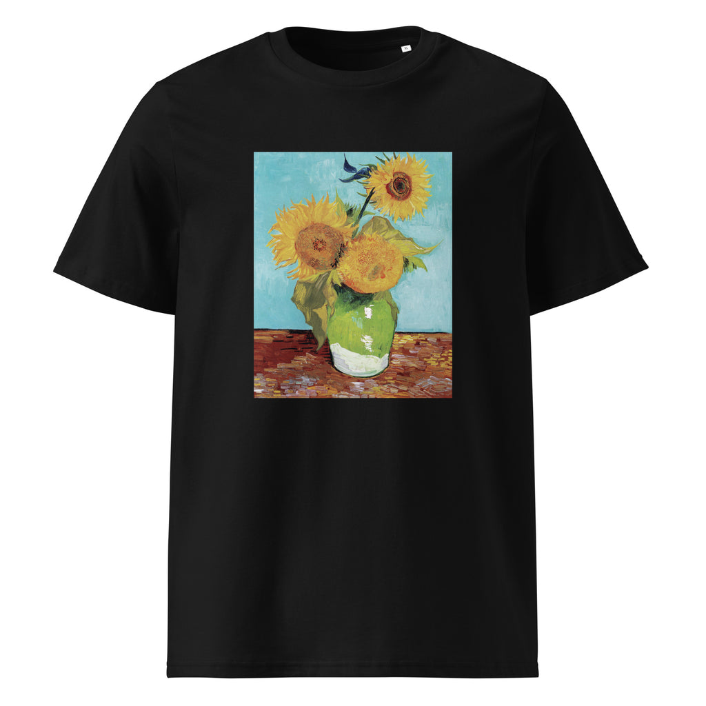 Black T-shirt Vincent Van Gogh S Vase With Three Sunflowers Famous Painting Premium