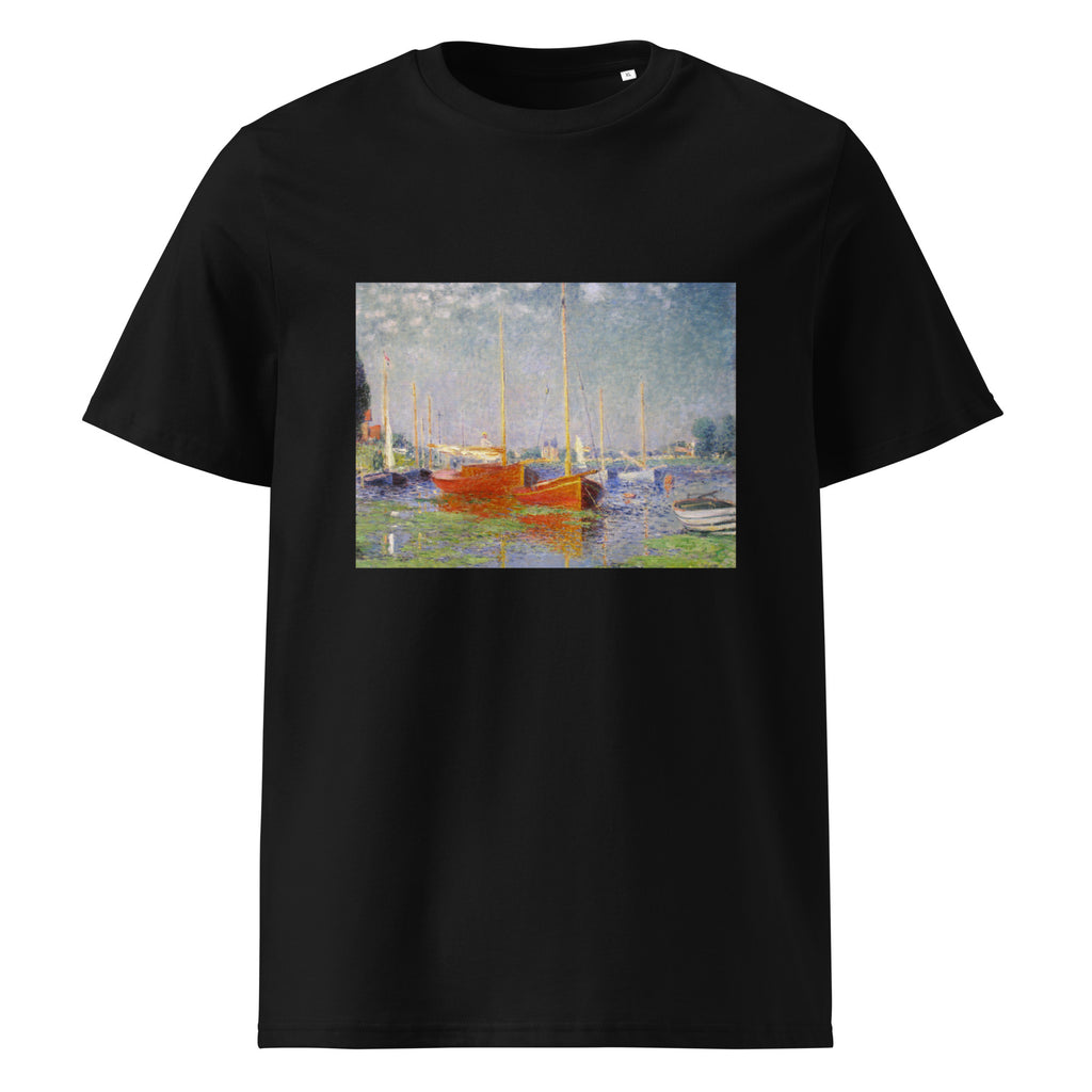 Black T-shirt Claude Monet S Red Boats At Argenteuil Famous Painting Premium