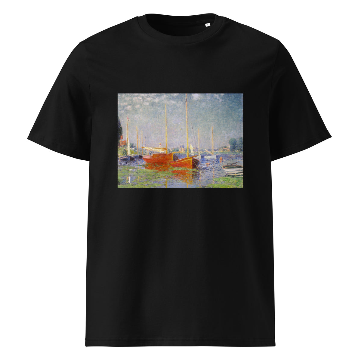 Black T-shirt Claude Monet S Red Boats At Argenteuil Famous Painting Premium