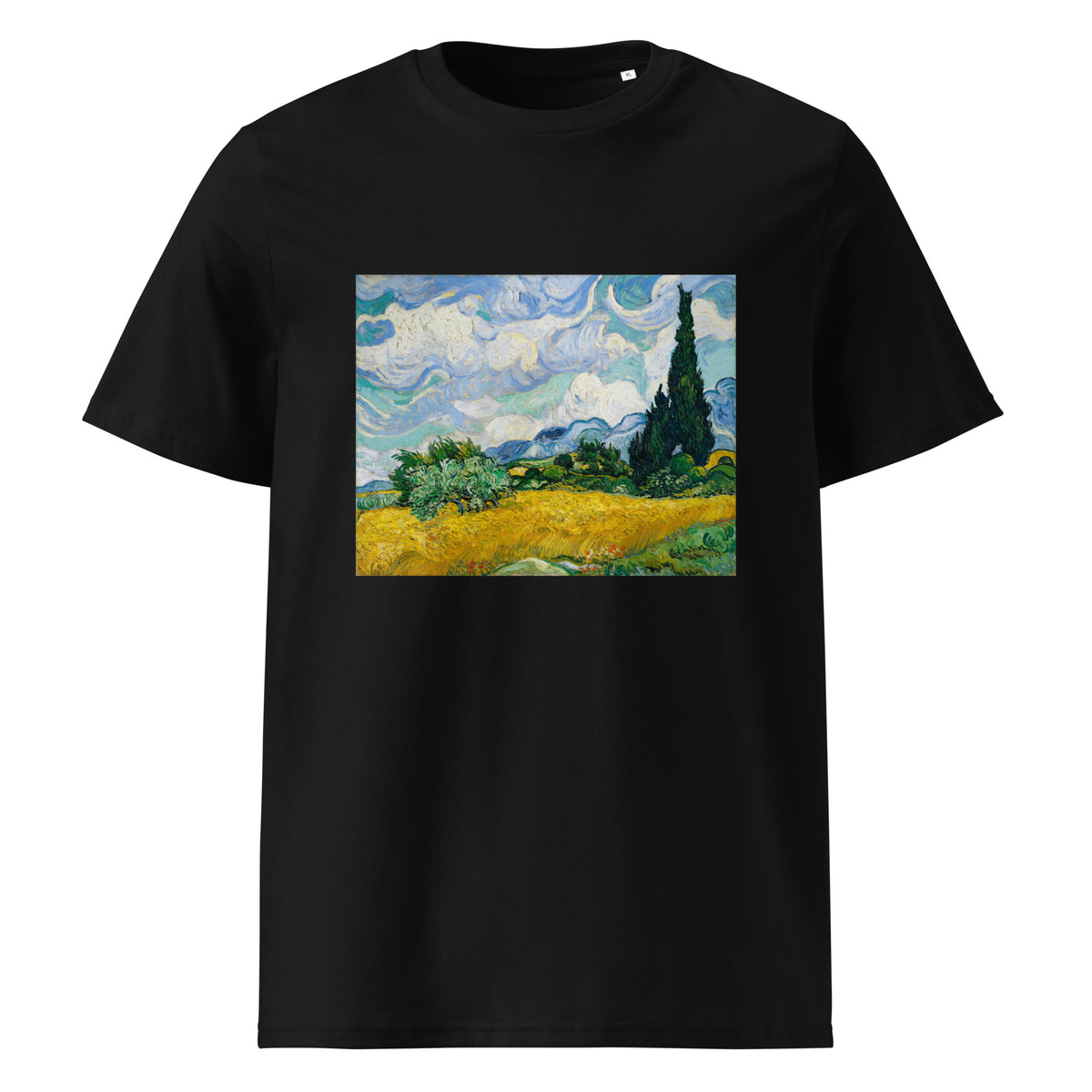 Black T-shirt Vincent Van Gogh S Wheat Field With Cypresses Famous Painting Premium