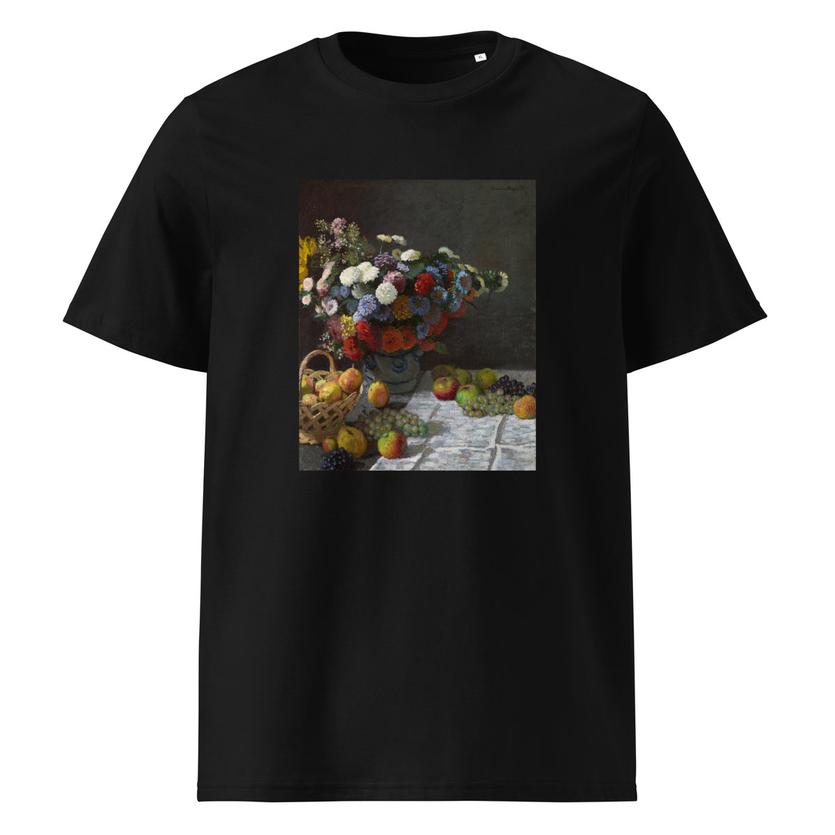 Black T-shirt Still Life With Flowers And Fruit Premium