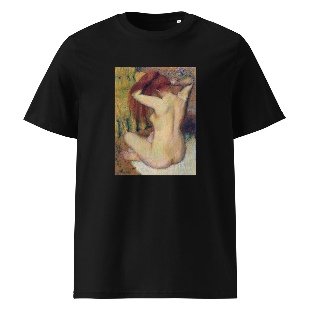 Black T-shirt Nude Lady Woman Combing Her Hair Premium