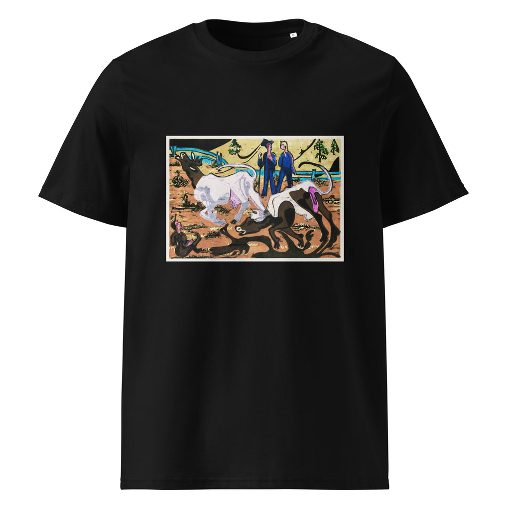 Black T-shirt Cows In Spring Print Premium