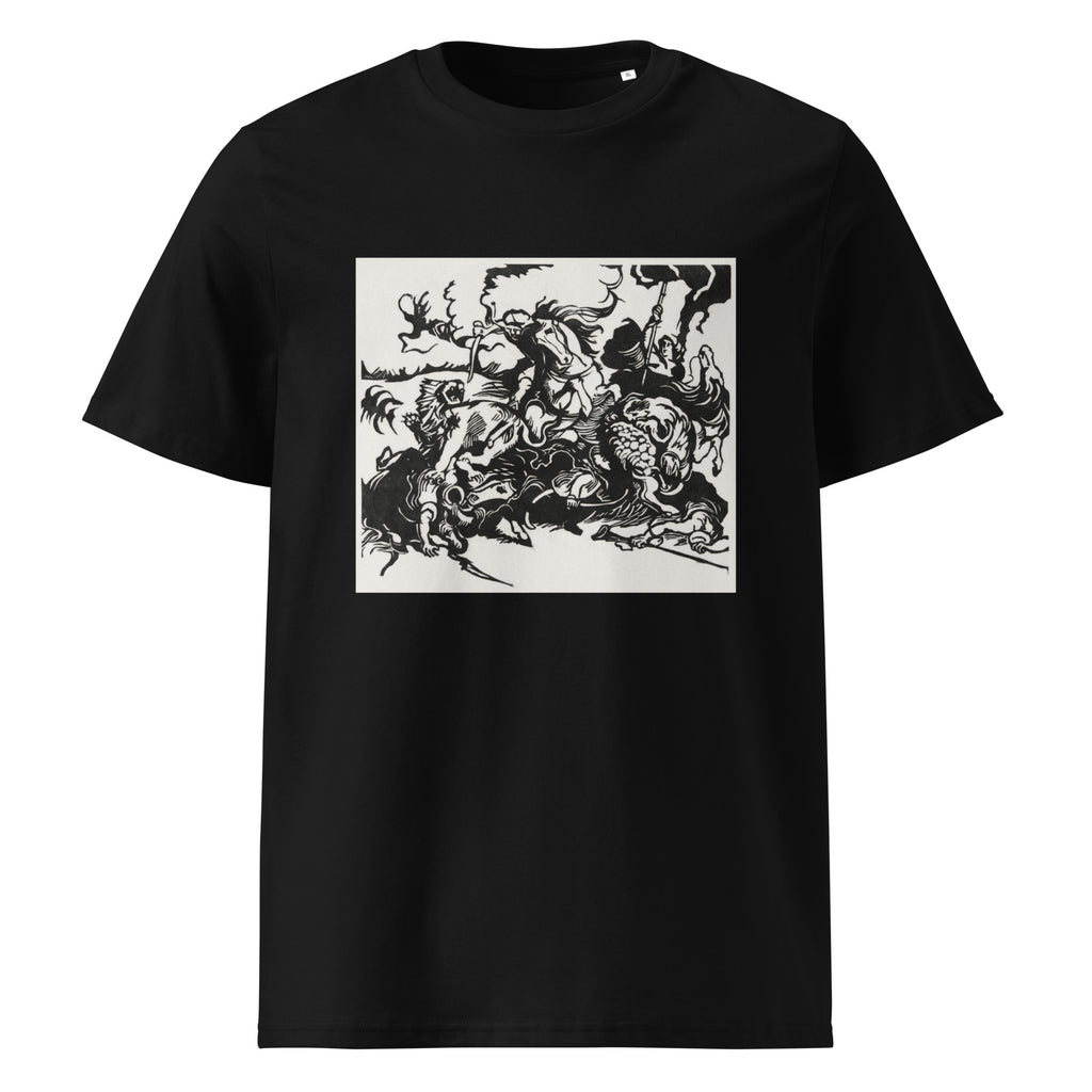 Black T-shirt Lion Hunt Print Premium