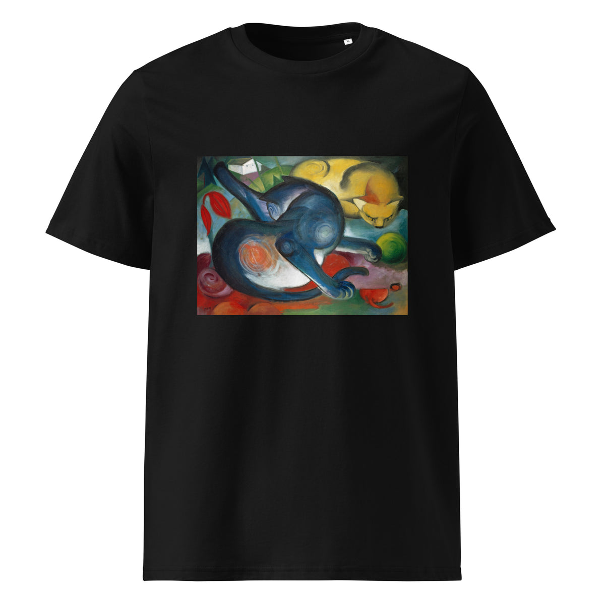 Black T-shirt Two Cats Blue And Yellow Premium