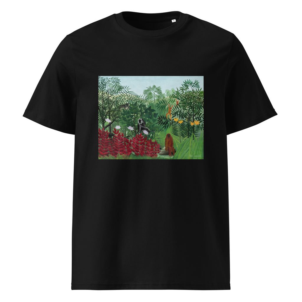 Black T-shirt Tropical Forest With Monkeys Premium