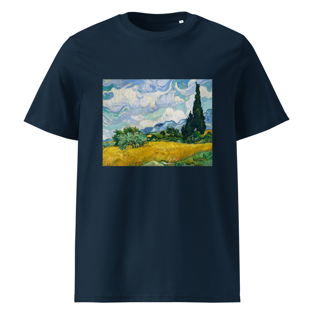 Navy T-shirt Vincent Van Gogh S Wheat Field With Cypresses Famous Painting Premium