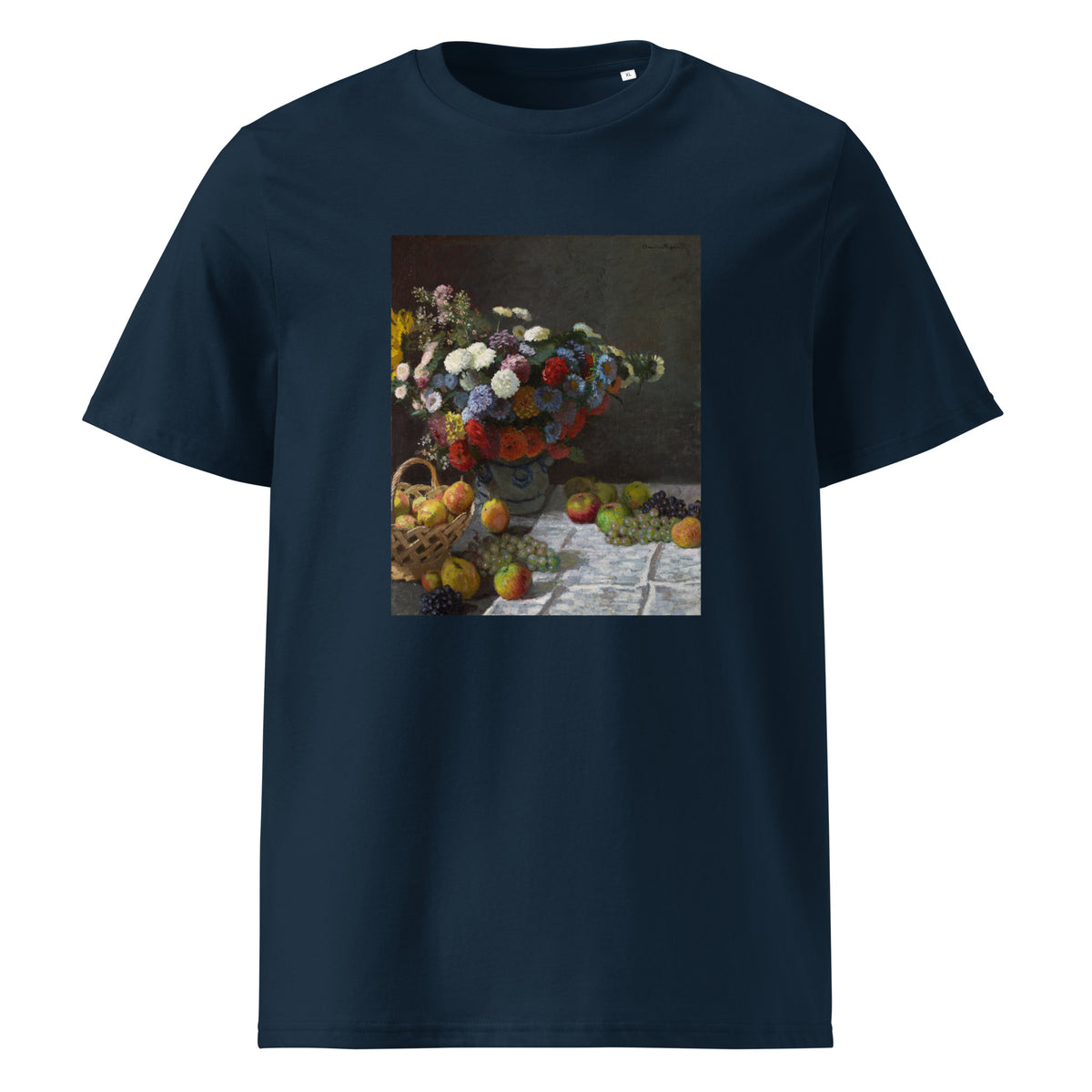 Navy T-shirt Still Life With Flowers And Fruit Premium