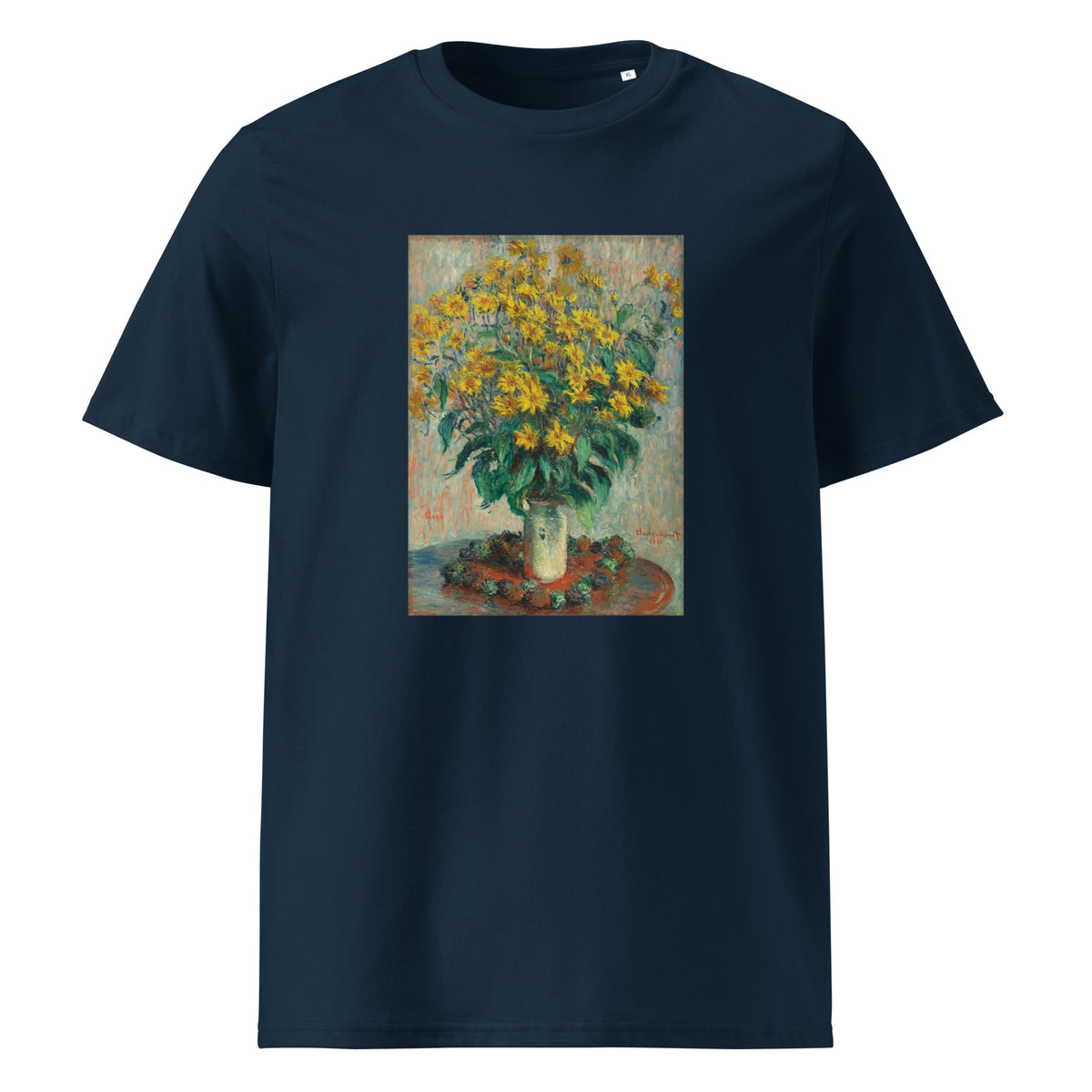 Navy T-shirt Jerusalem Artichoke Flowers Premium