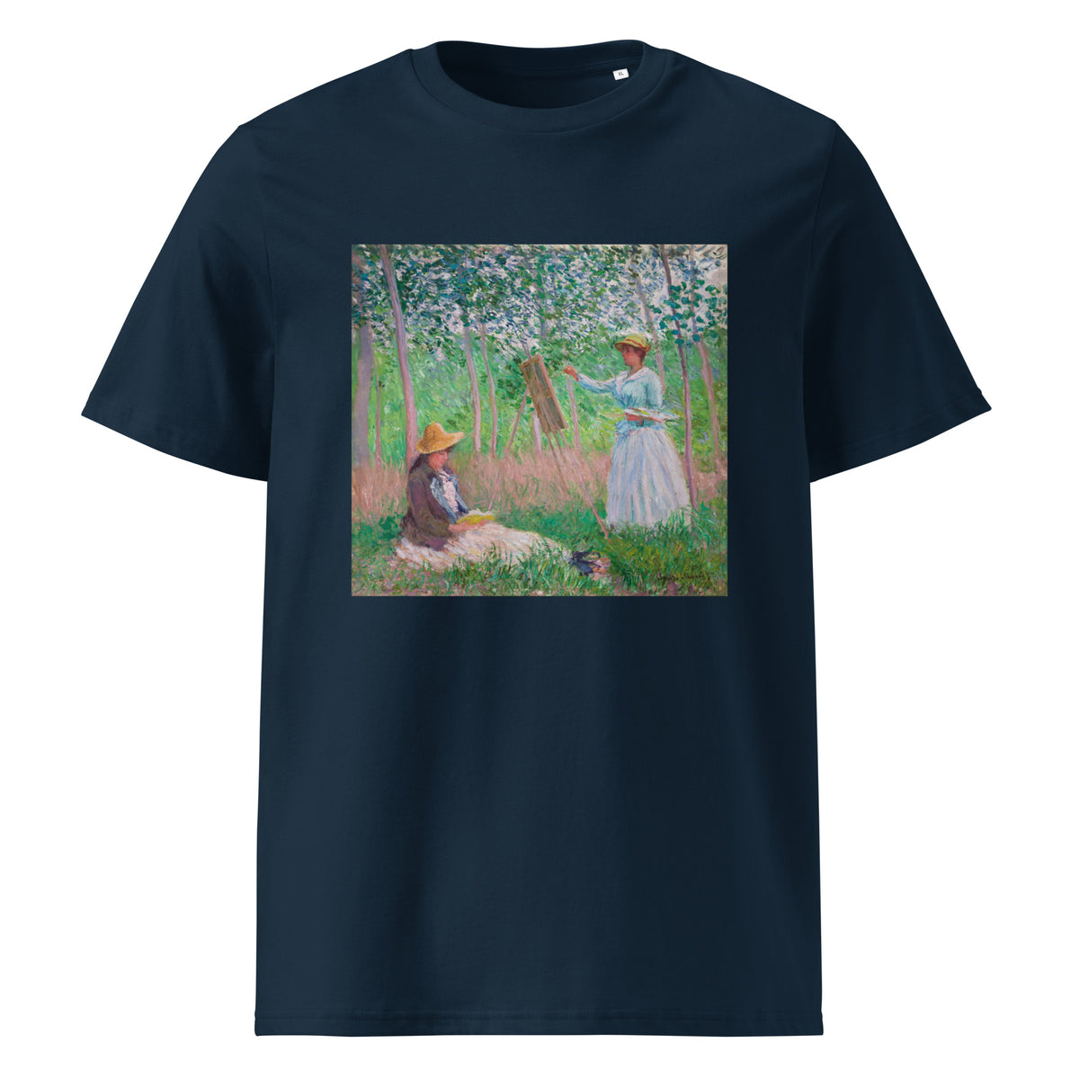 Navy T-shirt In The Woods At Giverny Blanche Hoschede At Her Easel With Suzanne Hoschede Reading Premium