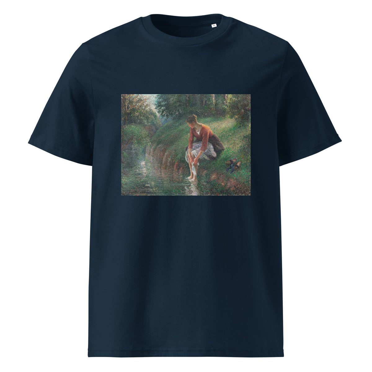 Navy T-shirt Woman Bathing Her Feet In A Brook Premium