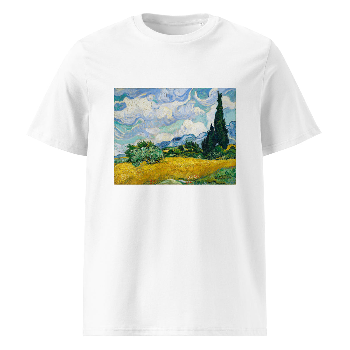 White T-shirt Vincent Van Gogh S Wheat Field With Cypresses Famous Painting Premium