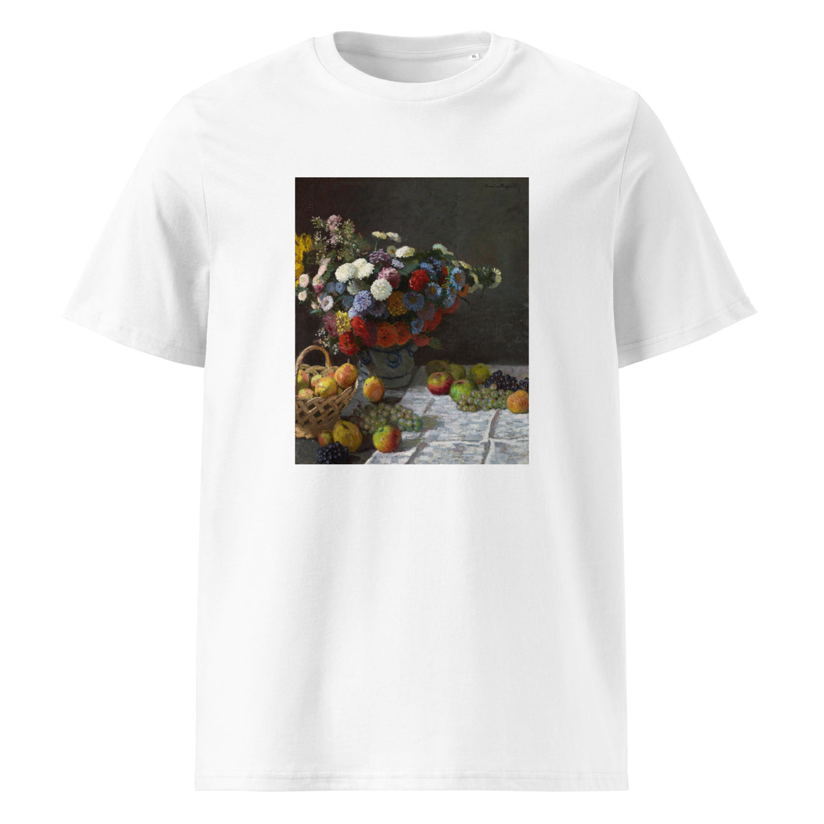 White T-shirt Still Life With Flowers And Fruit Premium