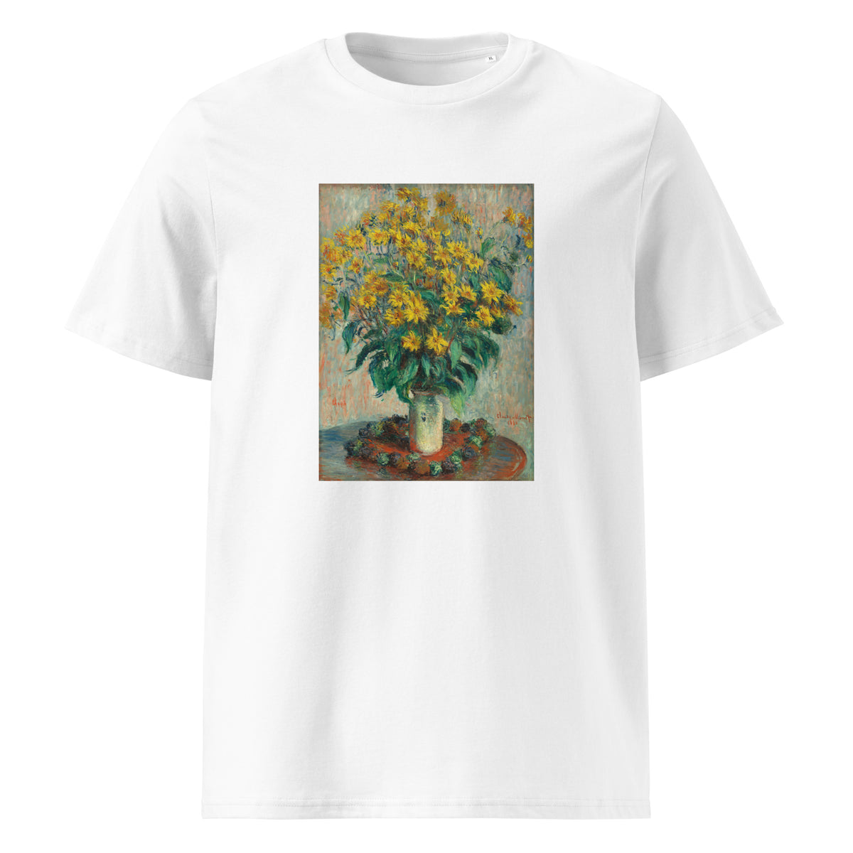White T-shirt Jerusalem Artichoke Flowers Premium