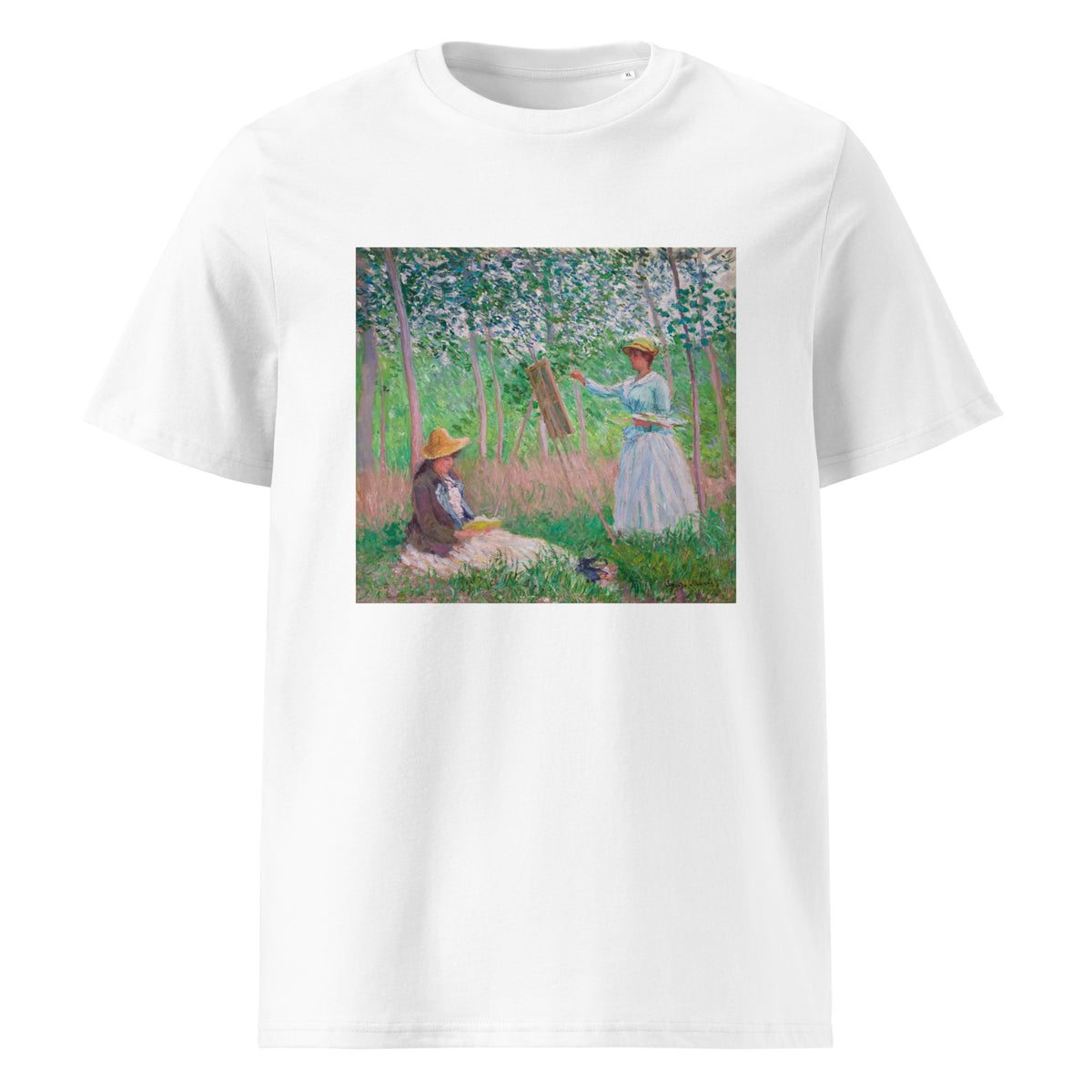 White T-shirt In The Woods At Giverny Blanche Hoschede At Her Easel With Suzanne Hoschede Reading Premium