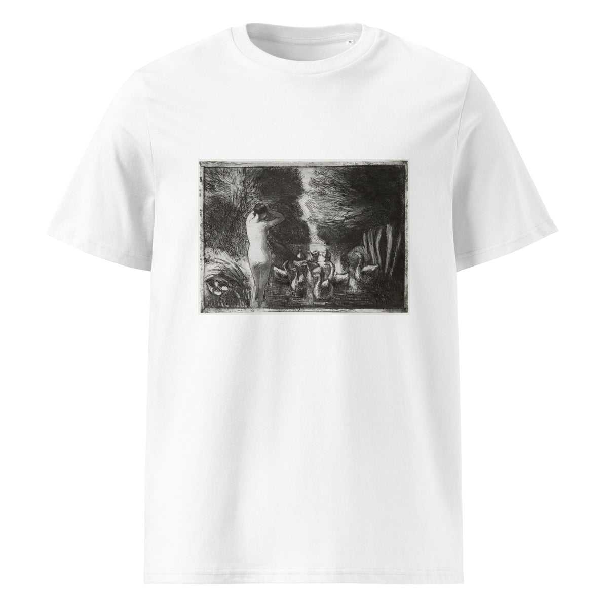 White T-shirt Bather With Geese Premium