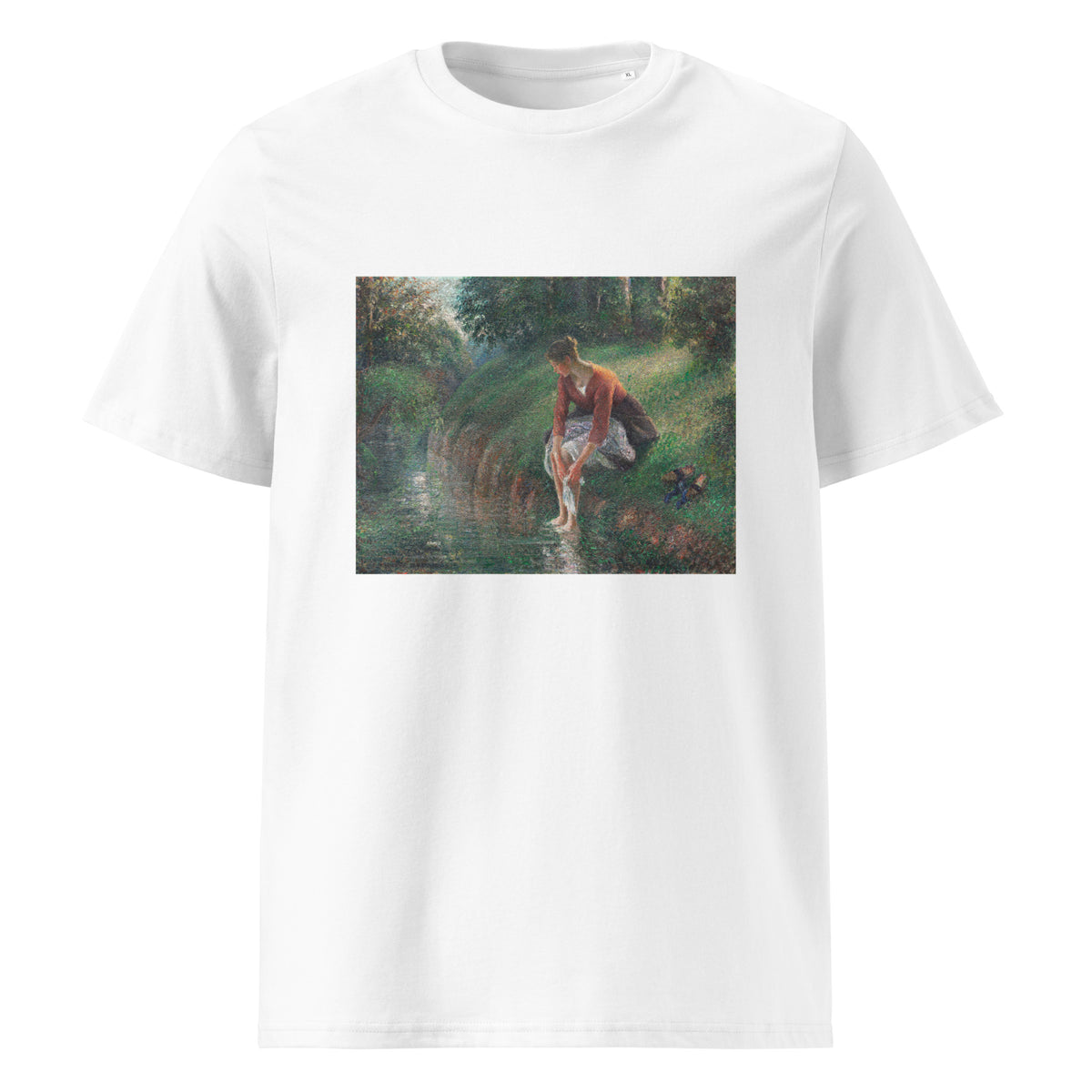 White T-shirt Woman Bathing Her Feet In A Brook Premium