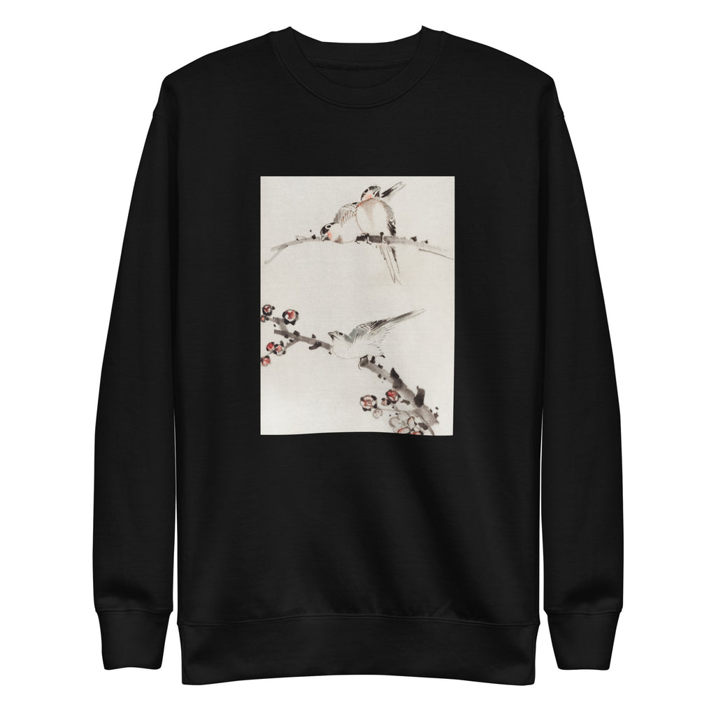 Black Sweater Three Birds Perched On Branches One With Blossoms - Katsushika Hokusai Published Between 1830 And 1850 An Illustration Of Three Birds Perched On Branches One With Blossoms Signature