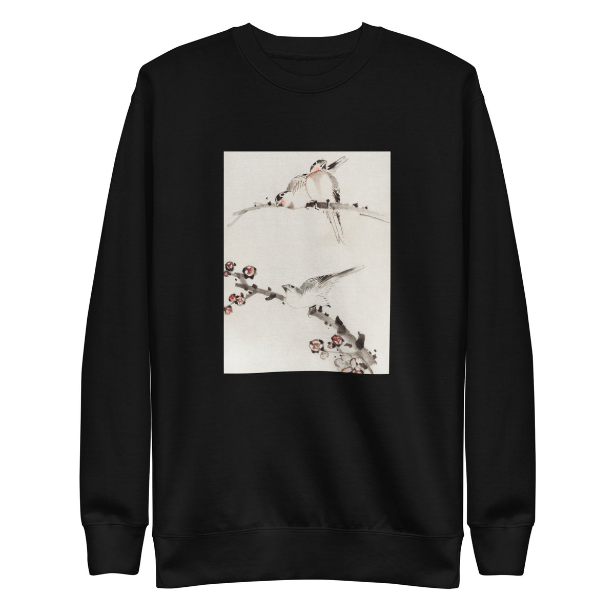 Black Sweater Three Birds Perched On Branches One With Blossoms - Katsushika Hokusai Published Between 1830 And 1850 An Illustration Of Three Birds Perched On Branches One With Blossoms Signature