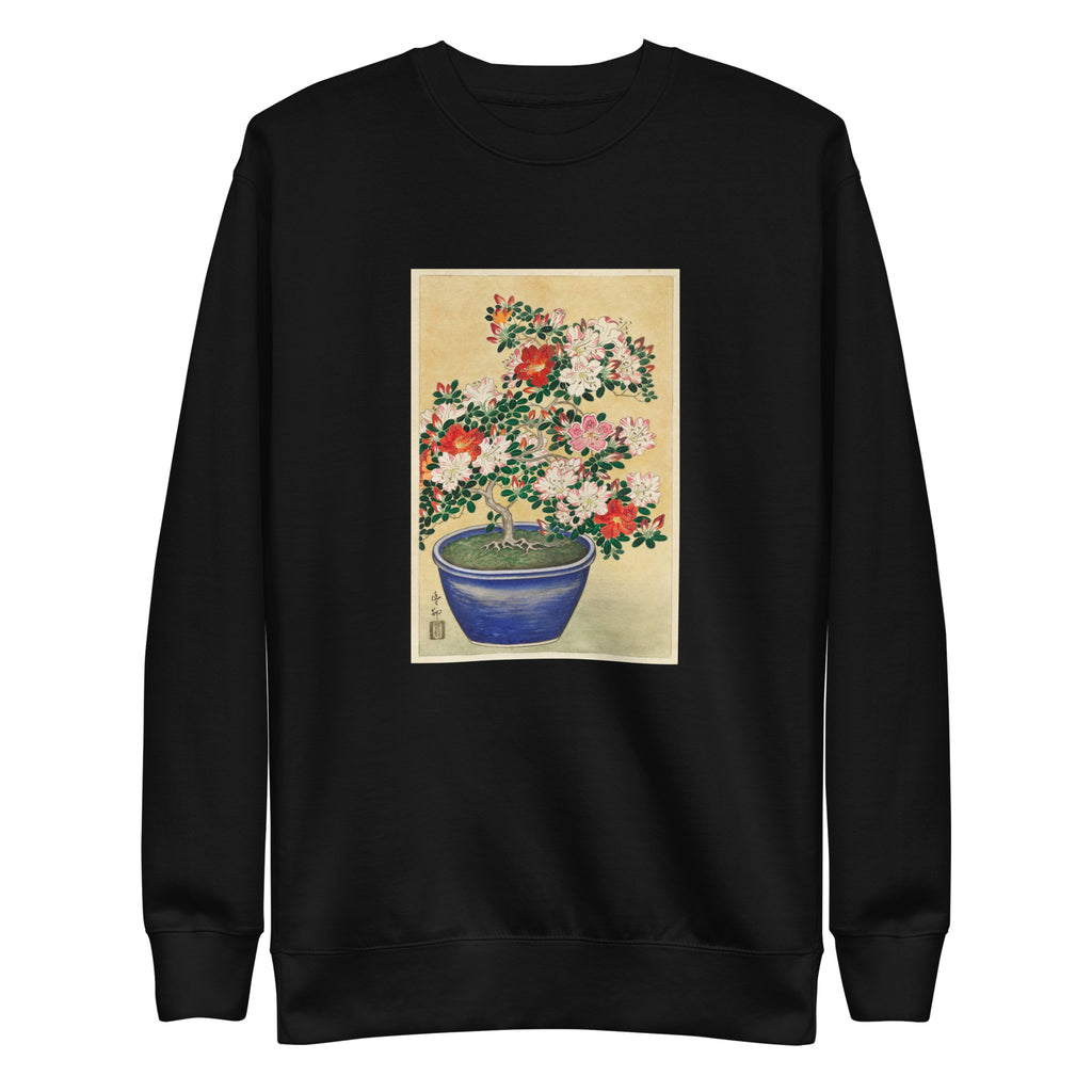 Black Sweater Blooming Azalea In Blue Pot - Ohara Koson 1920 Signature