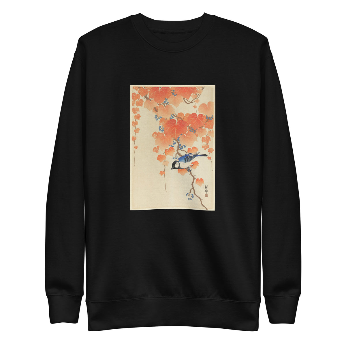 Black Sweater Great Tit On Paulownia Branch - Ohara Koson 1925 Signature