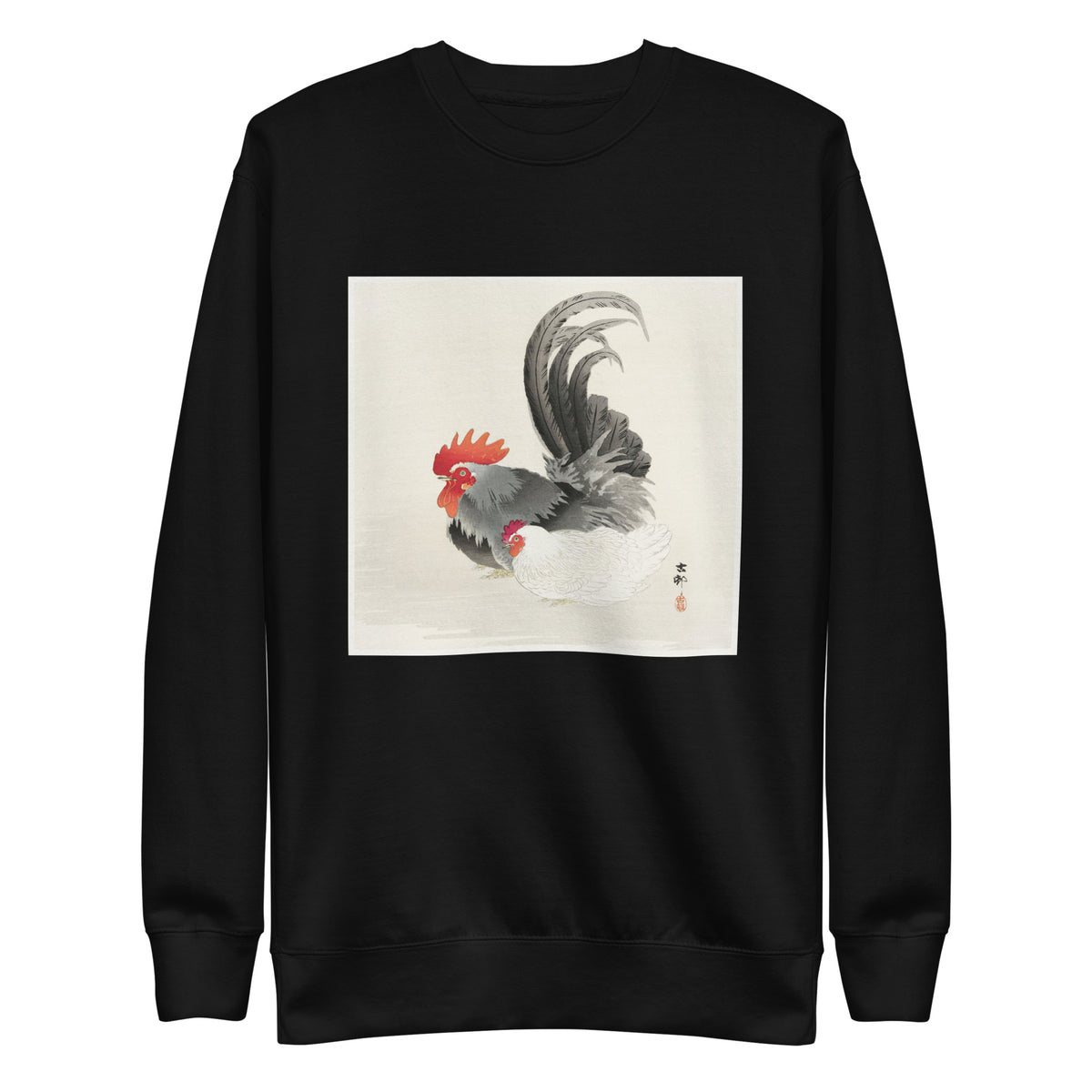 Black Sweater Chicken And Cock - Ohara Koson 1900 Signature