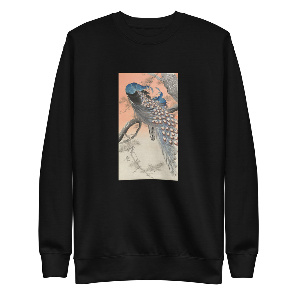 Black Sweater Two Peacocks On Tree Branch - Ohara Koson 1900 Signature