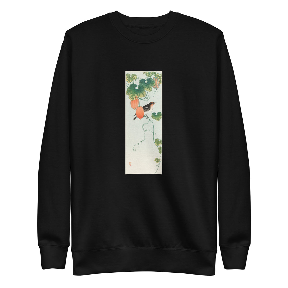 Black Sweater Songbird In Cucumber Plant - Ohara Koson 1925 Signature