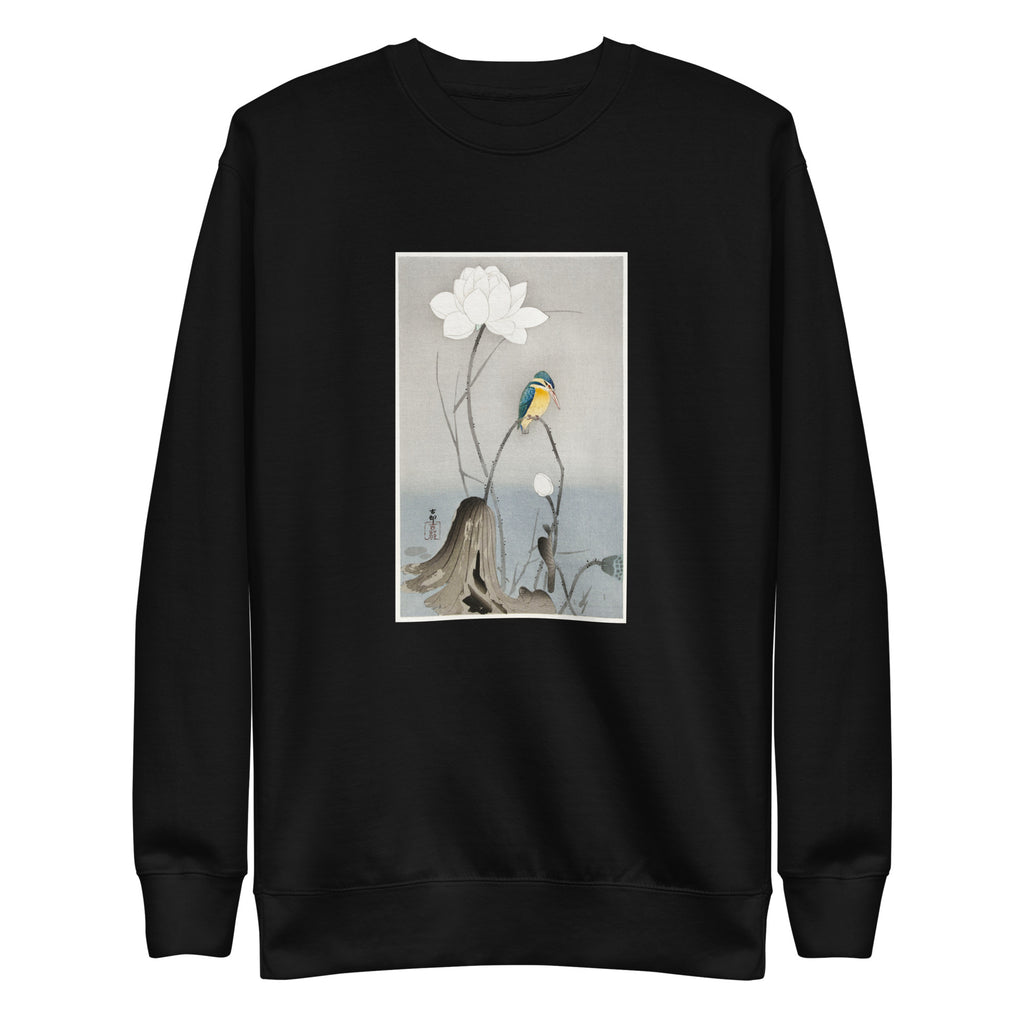 Black Sweater Kingfisher With Lotus Flower - Ohara Koson 1900 Signature