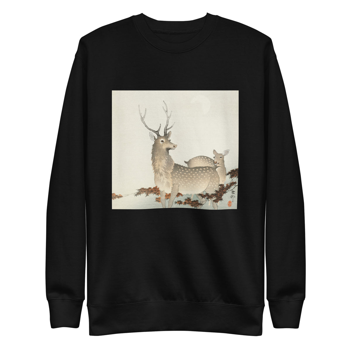 Black Sweater Couple Of Deers - Ohara Koson 1900 Signature