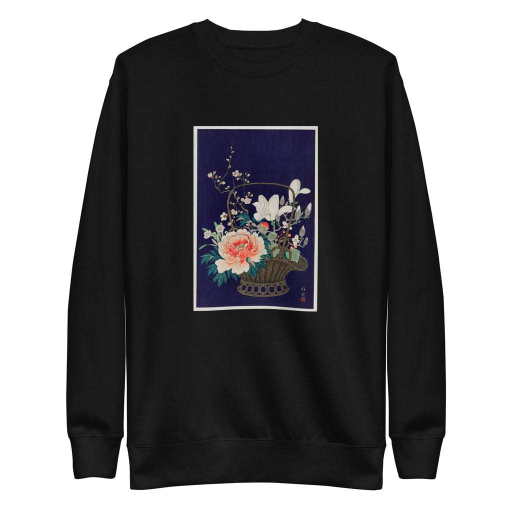 Black Sweater Bamboo Flower Basket - Ohara Koson 1932 Signature