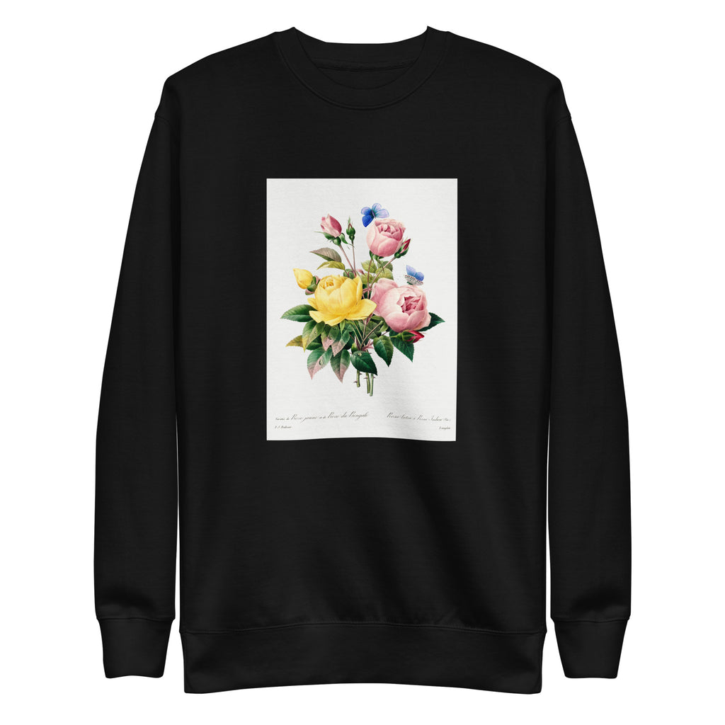 Black Sweater Yellow Rose And Cabbage Rose - Pierre-Joseph Redoute 1759 Signature