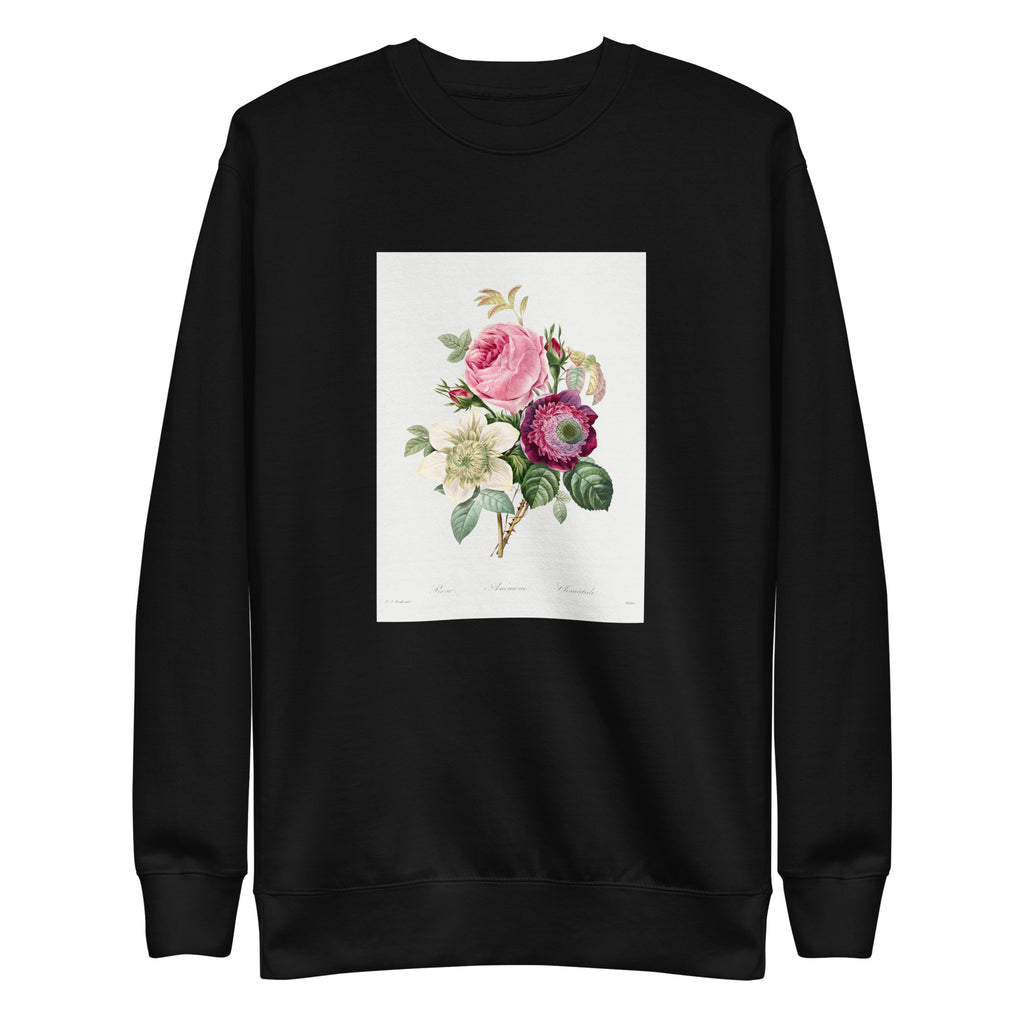 Black Sweater Anemone And Cabbage Rose - Pierre-Joseph Redoute 1759 Signature