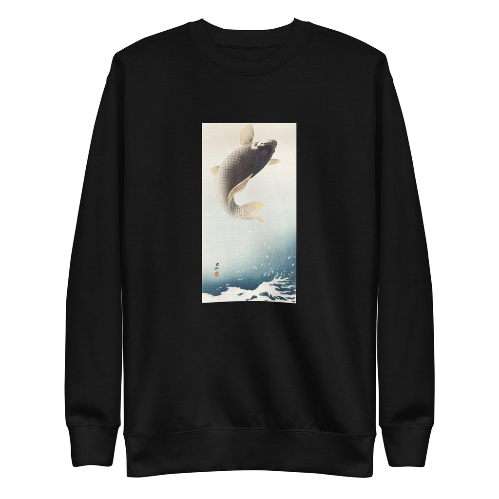Black Sweater A Jumping Carp - Ohara Koson 1900 Signature