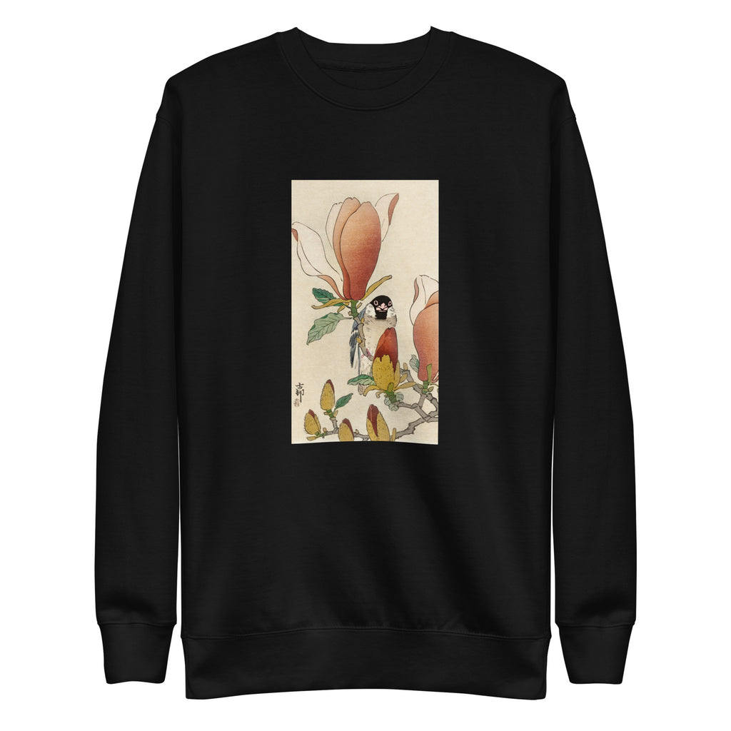 Black Sweater Sparrow On Blooming Magnolia Branch - Ohara Koson 1900 Signature