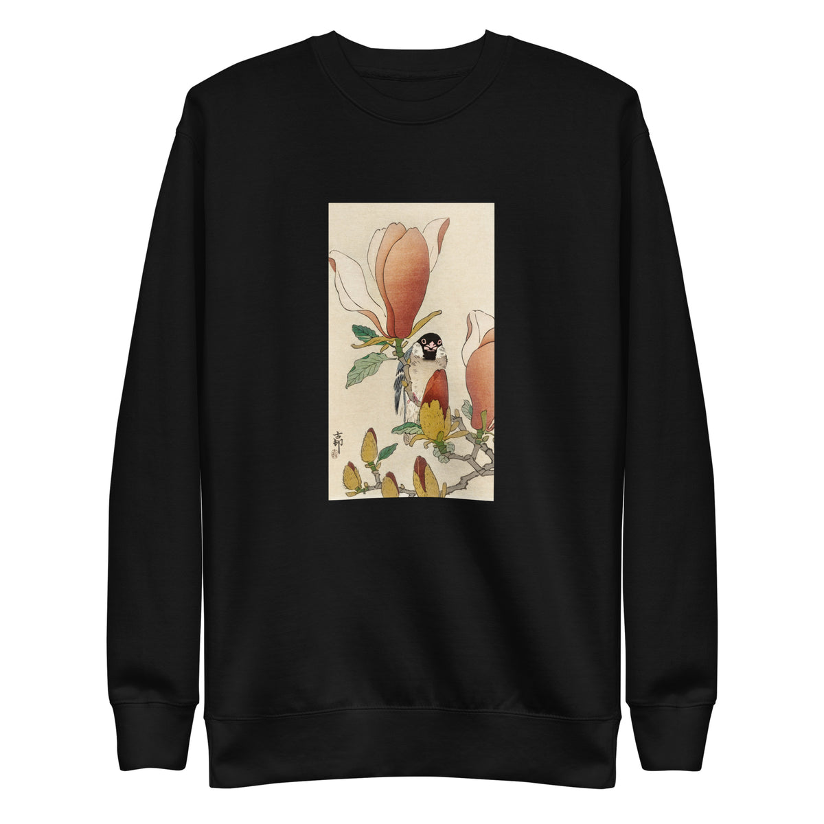 Black Sweater Sparrow On Blooming Magnolia Branch - Ohara Koson 1900 Signature