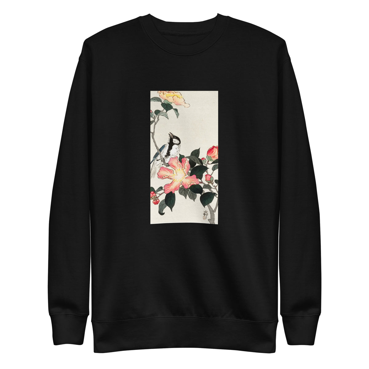 Black Sweater Great Tit On Branch With Pink Flowers - Ohara Koson 1900 Signature