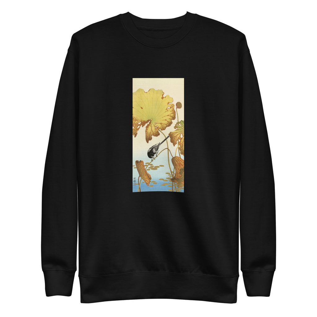 Black Sweater Japanese Wagtail On Lotus Plant - Ohara Koson 1925 Signature