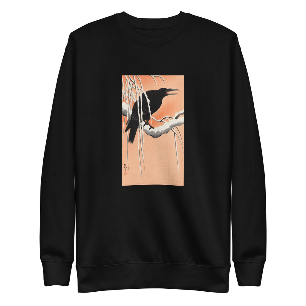 Black Sweater Crow On Snowy Branch - Ohara Koson 1900 Signature
