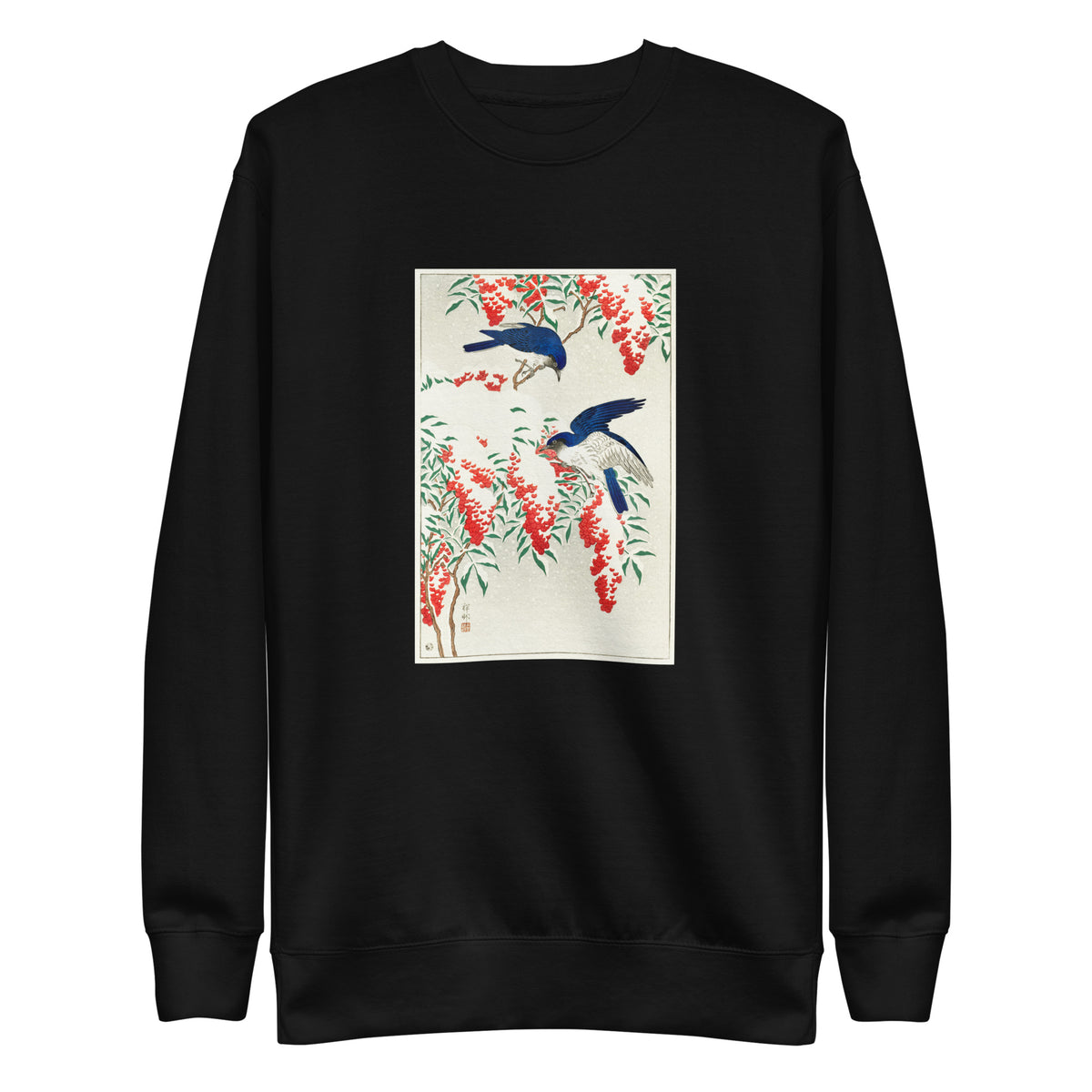 Black Sweater Flycatchers On A Nandina Bush - Ohara Koson 1925 Signature