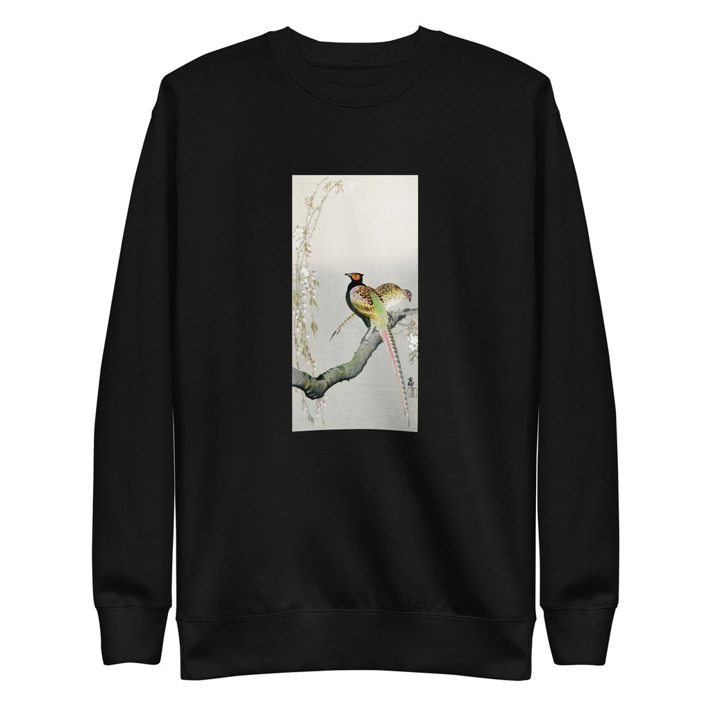 Black Sweater Couple Pheasants And Cherry Blossom - Ohara Koson 1900 Signature