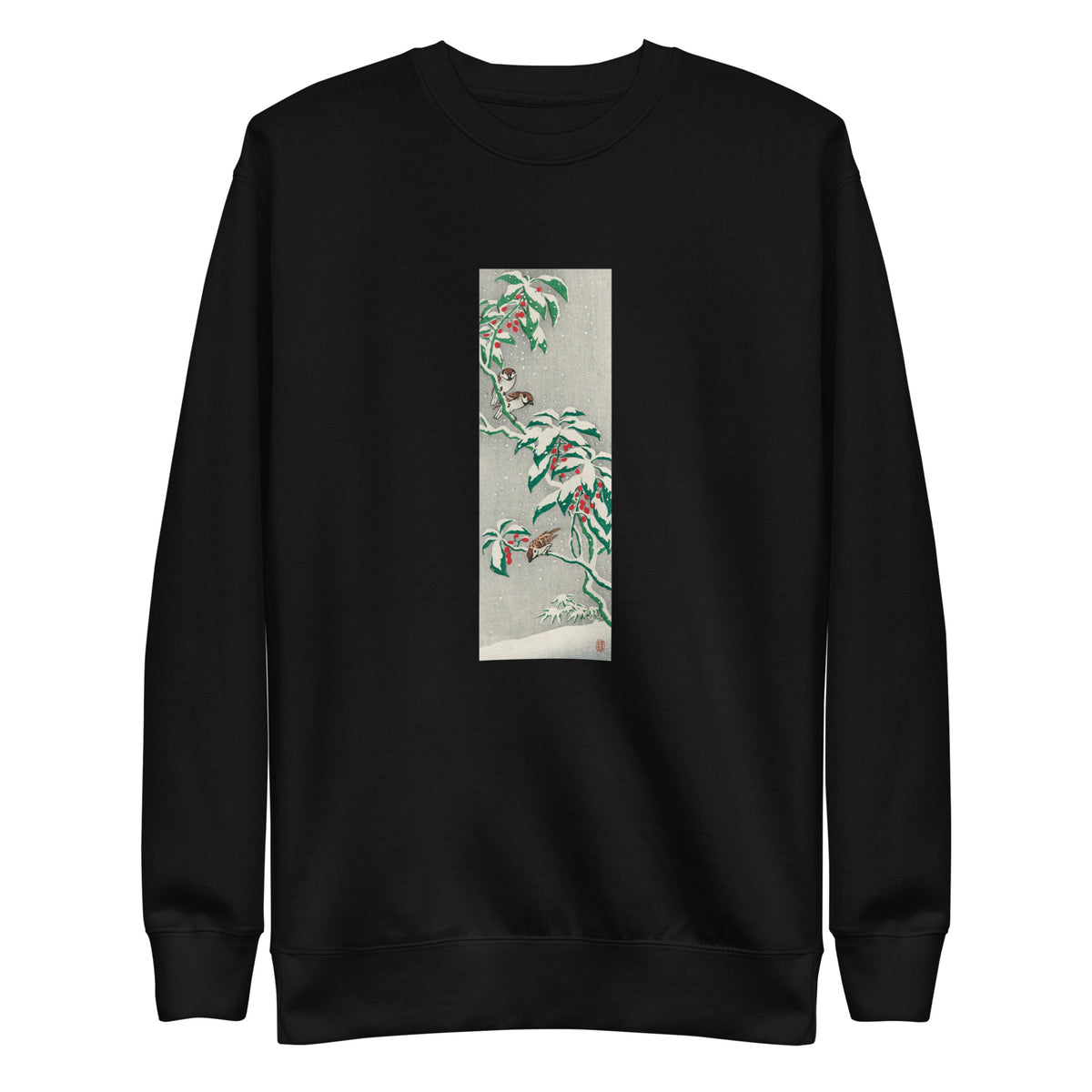 Black Sweater Sparrows On Snowy Berry Bush Signature