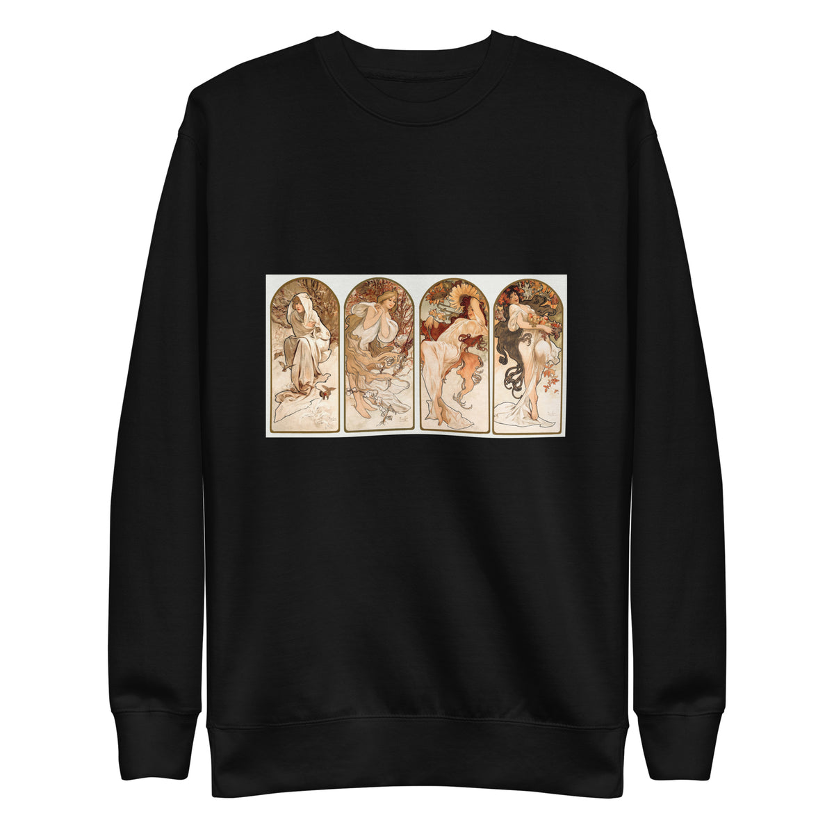 Black Sweater Alphonse Maria Mucha S The Seasons Famous Art Nouveau Artwork Signature